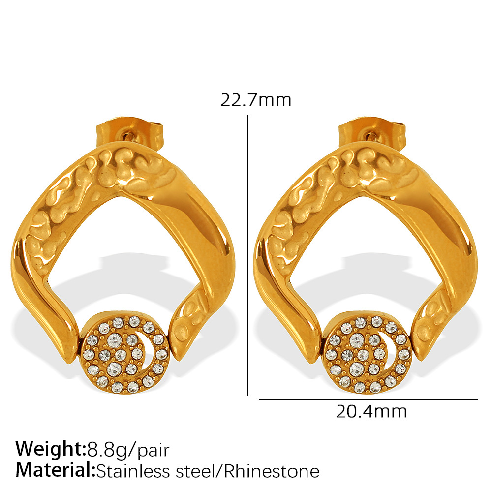 1 Pair Classic Series Retro Geometric Stainless Steel  Gold Color Rhinestone Women's Drop Earrings h5 